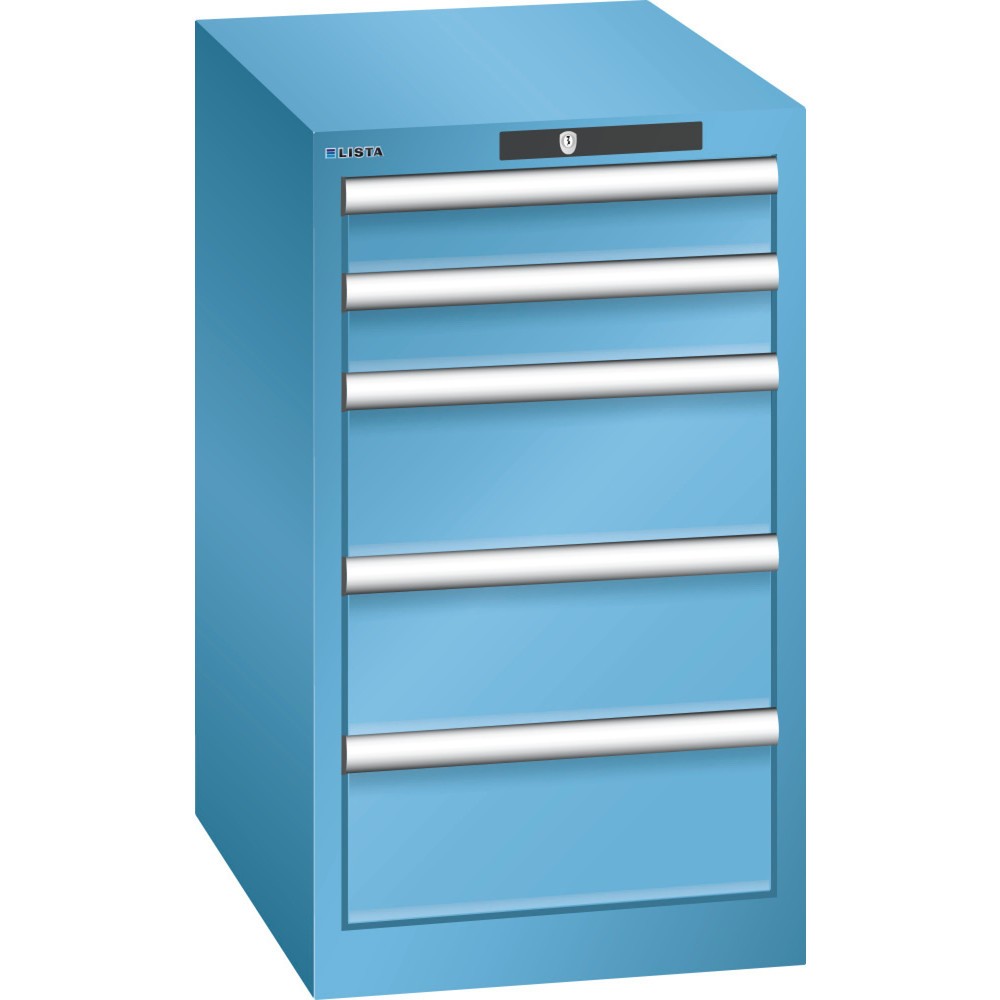 Product afbeelding: Ladekast LISTA 18x27E, (bxdxh) 411x572x700 mm, 5 lades, 2 x 75 / 3 x 150, lichtblauw, KEY Lock