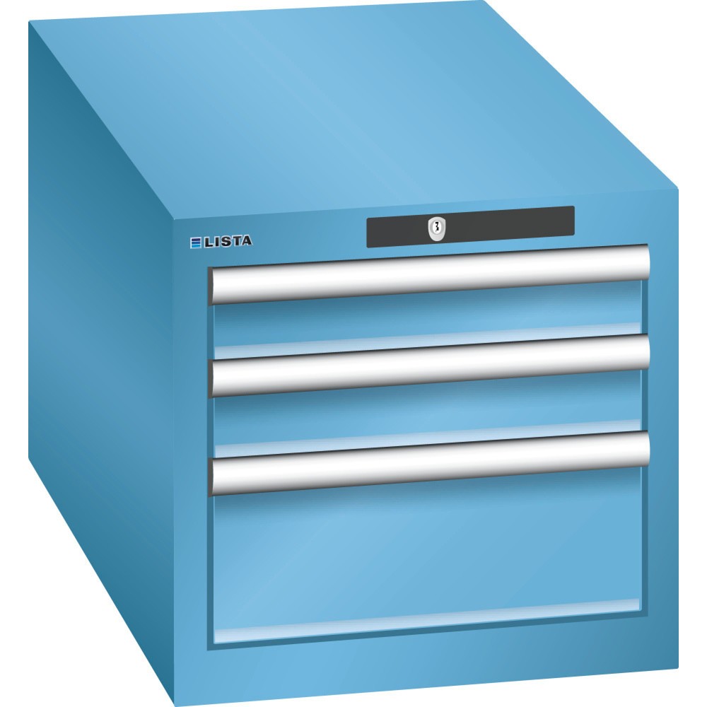 Product afbeelding: Ladekast LISTA 18x36E, (bxdxh) 411x725x383 mm, 3 lades, 2 x 75 / 1 x 150, lichtblauw, KEY Lock