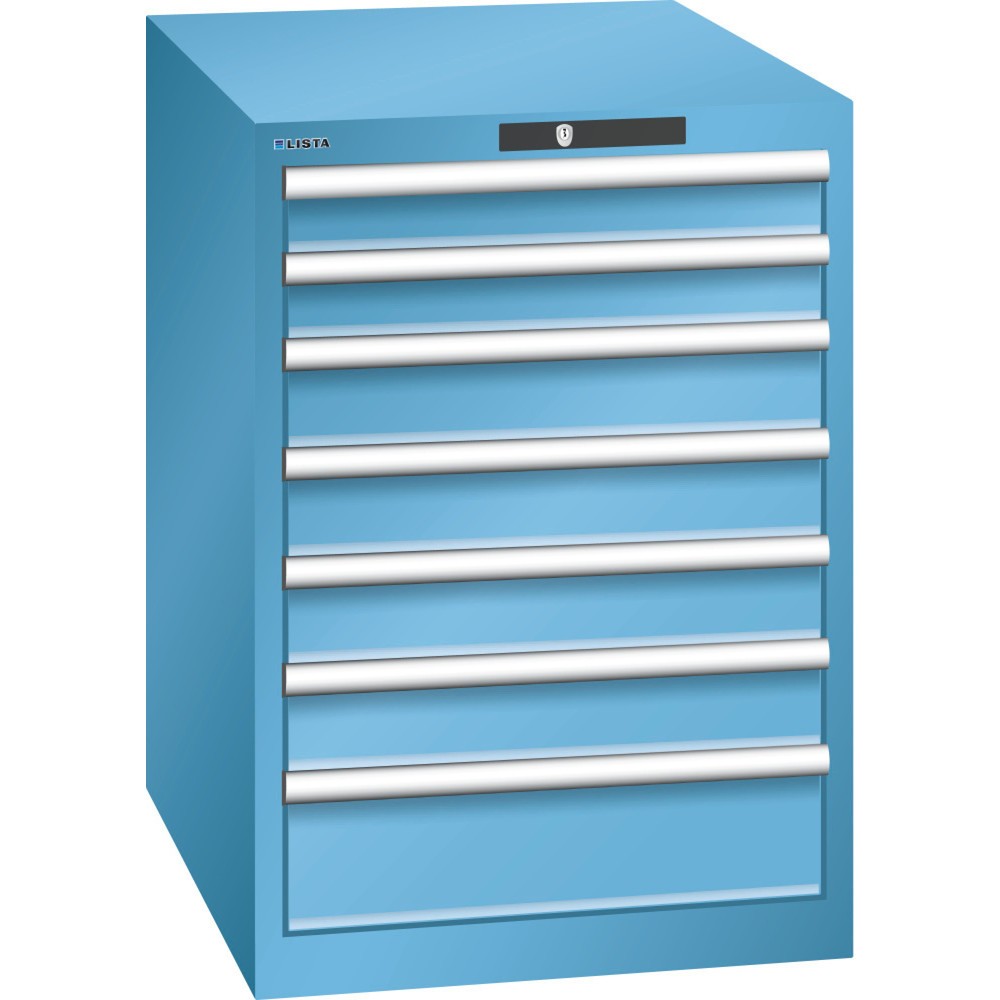 Product afbeelding: Ladekast LISTA 27x36E, (bxdxh) 564x725x800 mm, 7 lades, 2 x 75 / 4 x 100 / 1 x 150, lichtblauw, KEY Lock