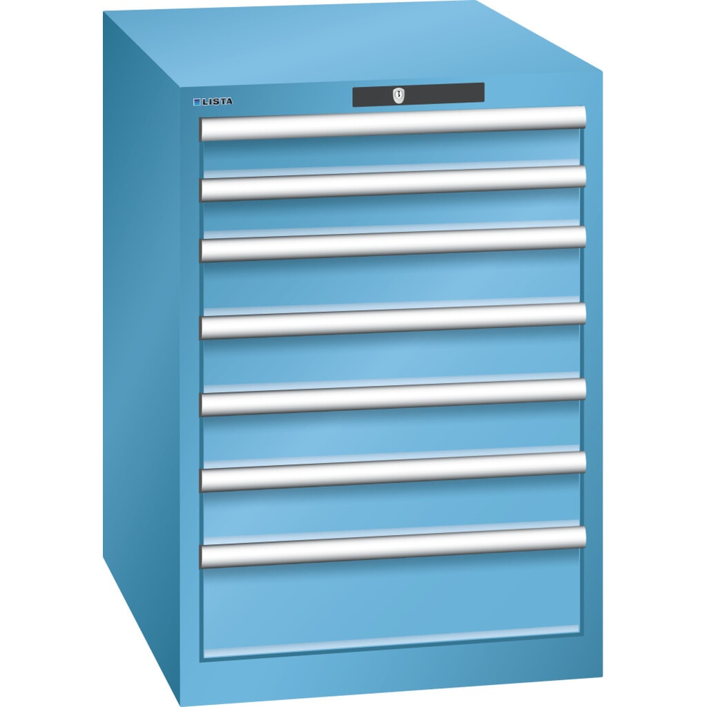 Product afbeelding: Ladekast LISTA 27x36E, (bxdxh) 564x725x800 mm, 7 lades, 2 x 75 / 4 x 100 / 1 x 150, lichtblauw, KEY Lock