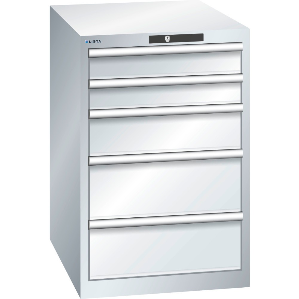 Product afbeelding: Ladekast LISTA 27x36E, (bxdxh) 564x725x850 mm, 5 lades, 2 x 100 / 1 x 150 / 2 x 200, lichtgrijs, KEY Lock