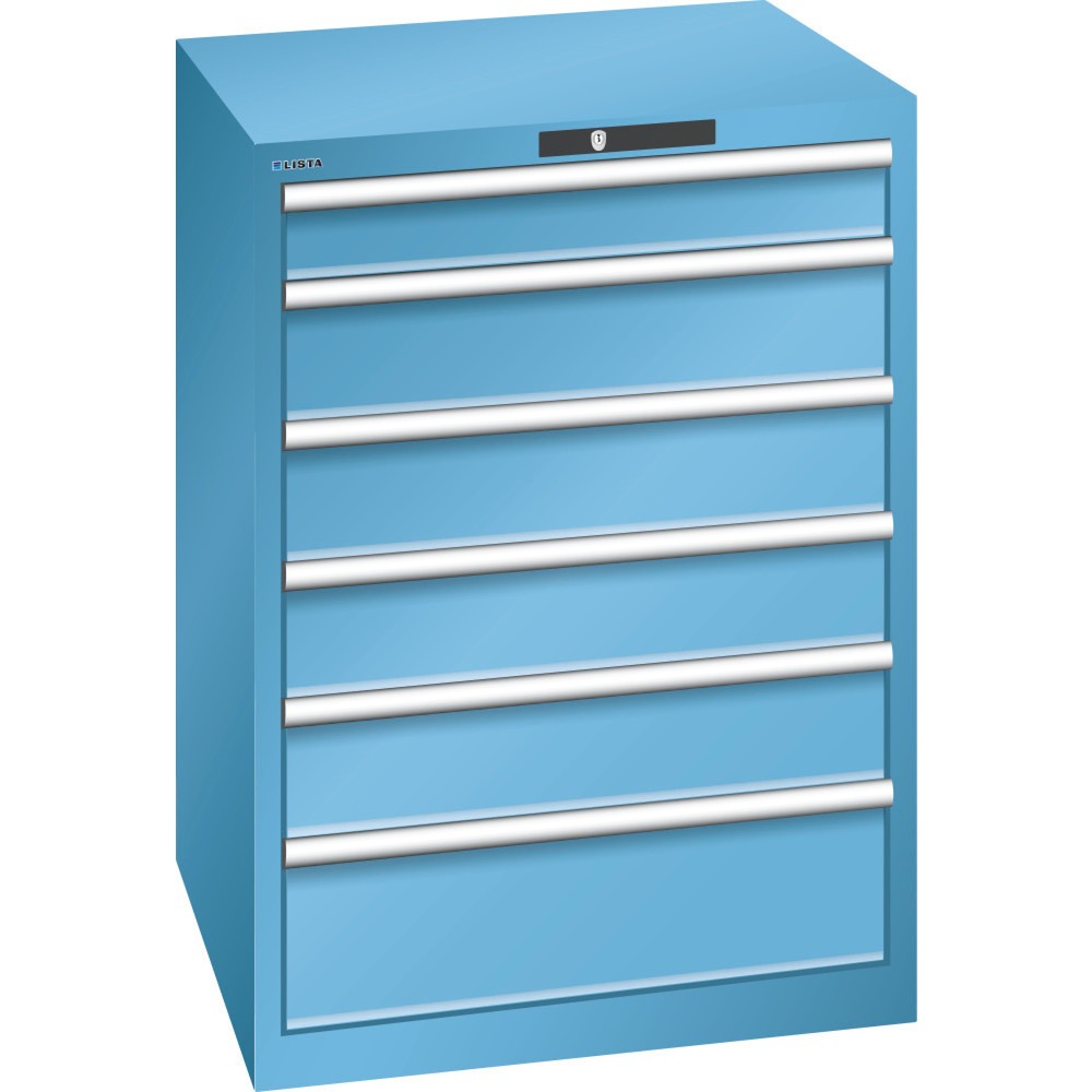 Product afbeelding: Ladekast LISTA 36x36E, (bxdxh) 717x725x1000 mm, 6 lades draagvermogen 200 kg, lichtblauw, KEY Lock
