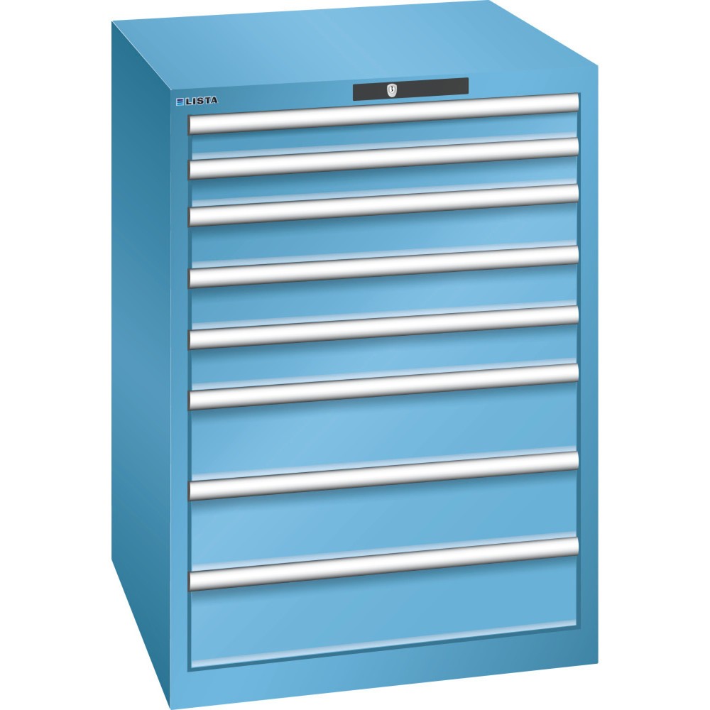 Product afbeelding: Ladekast LISTA 36x36E, (bxdxh) 717x725x1000 mm, 8 lades, 2 x 75 / 3 x 100 / 3 x 150, lichtblauw, KEY Lock