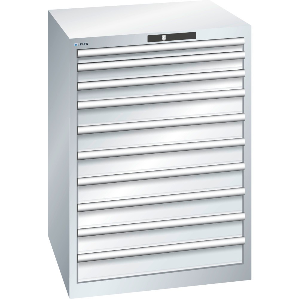 Product afbeelding: Ladekast LISTA 36x36E, (bxdxh) 717x725x1000 mm, 10 lades, 1 x 50 / 2 x 75 / 7 x 100, lichtgrijs, KEY Lock