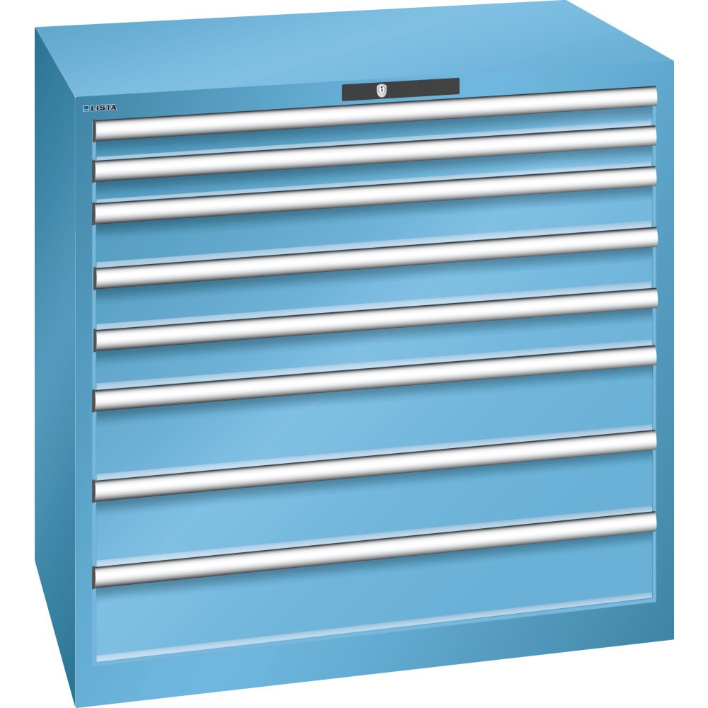 Product afbeelding: Ladekast LISTA 54x36E, (bxdxh) 1023x725x1000 mm, 8 lades, 2 x 75 / 3 x 100 / 3 x 150, lichtblauw, KEY Lock