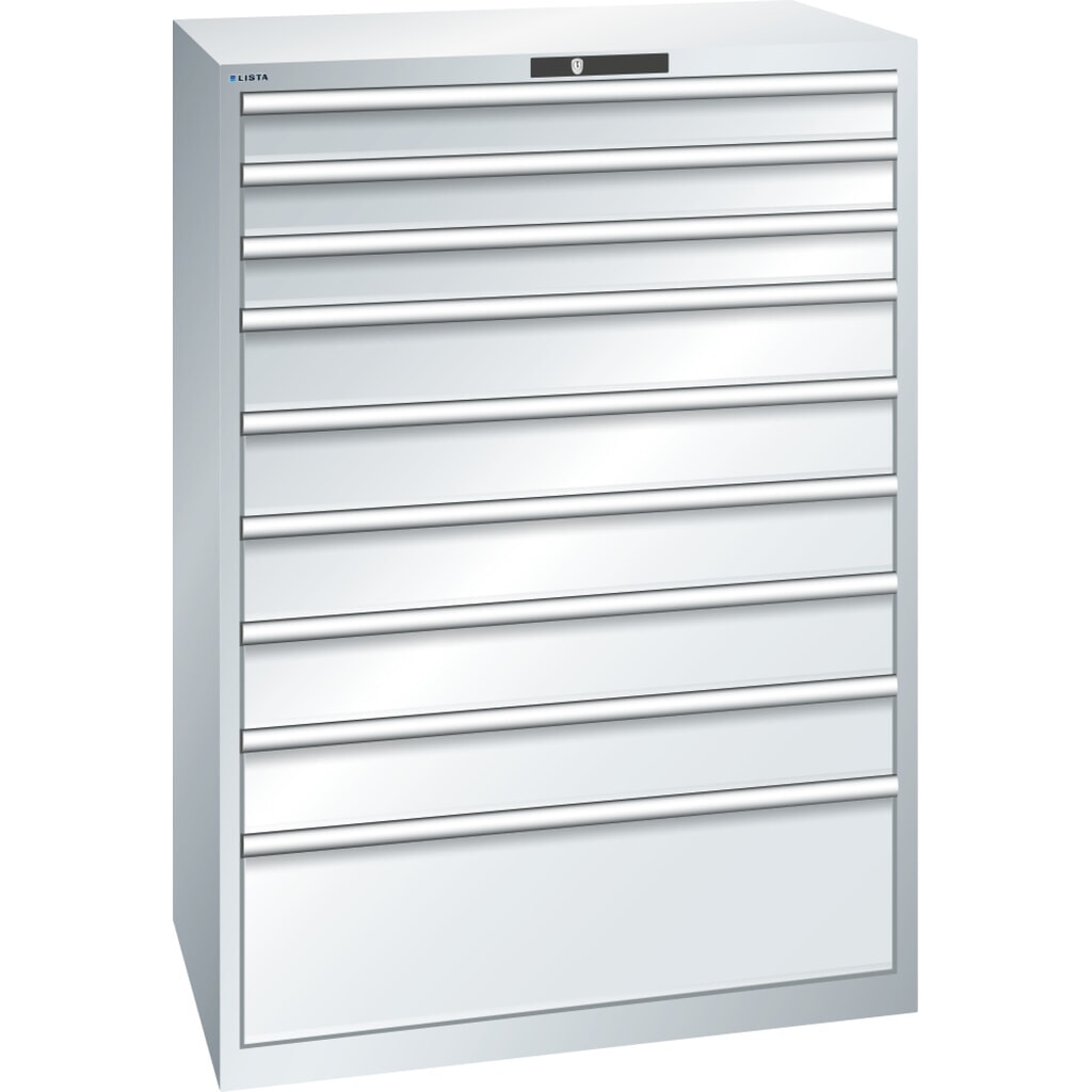 Product afbeelding: Ladekast LISTA 54x36E, (bxdxh) 1023x725x1450 mm, 9 lades draagvermogen 200 kg, lichtgrijs, KEY Lock