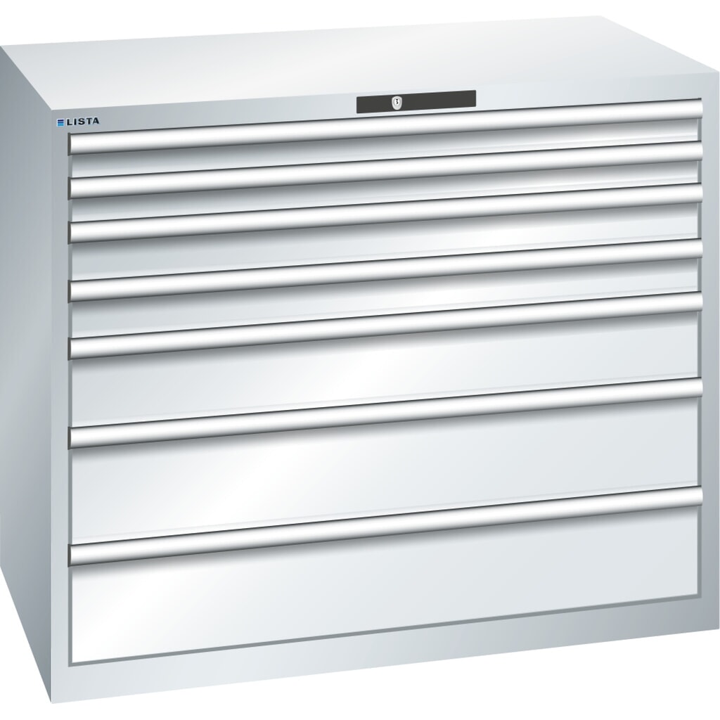 Product afbeelding: Ladekast LISTA 64x36E, (bxdxh) 1193x725x1000 mm, 7 lades draagvermogen 200 kg, lichtgrijs, RFID Lock