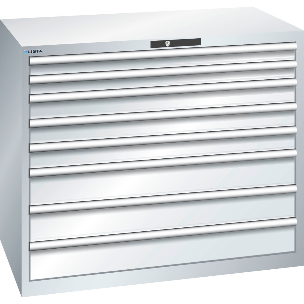 Product afbeelding: Ladekast LISTA 64x36E, (bxdxh) 1193x725x1000 mm, 8 lades draagvermogen 200 kg, lichtgrijs, KEY Lock
