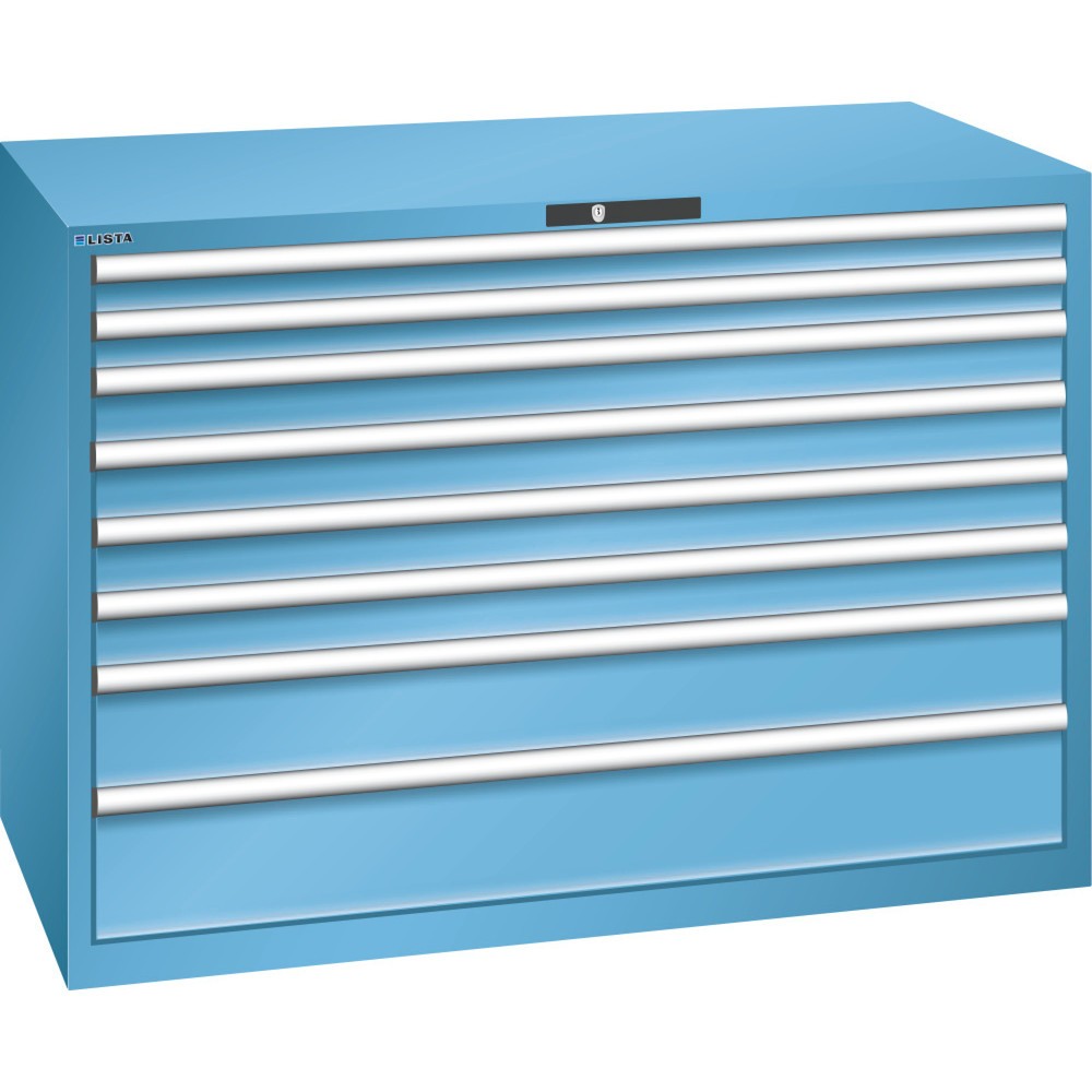 Product afbeelding: Ladekast LISTA 78x36E, (bxdxh) 1431x725x1000 mm, 8 lades, fronthoogten 75-200 mm, lichtblauw, KEY Lock