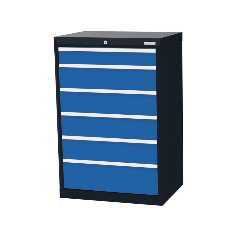 Ladekast Profi, laden 1x100 + 4x150 + 1x200 mm, breedte 680 mm, antracietgrijs, lichtblauw Product afbeelding: Ladekast Profi, laden 1x100 + 4x150 + 1x200 mm, breedte 680 mm, antracietgrijs, lichtblauw