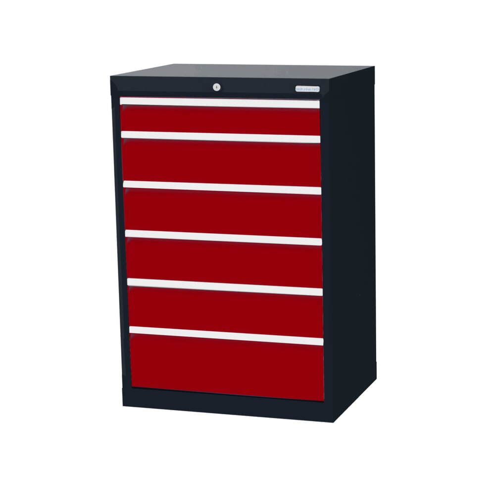 Product afbeelding: Ladekast Profi, laden 1x100 + 4x150 + 1x200 mm, breedte 680 mm, antracietgrijs, robijnrood