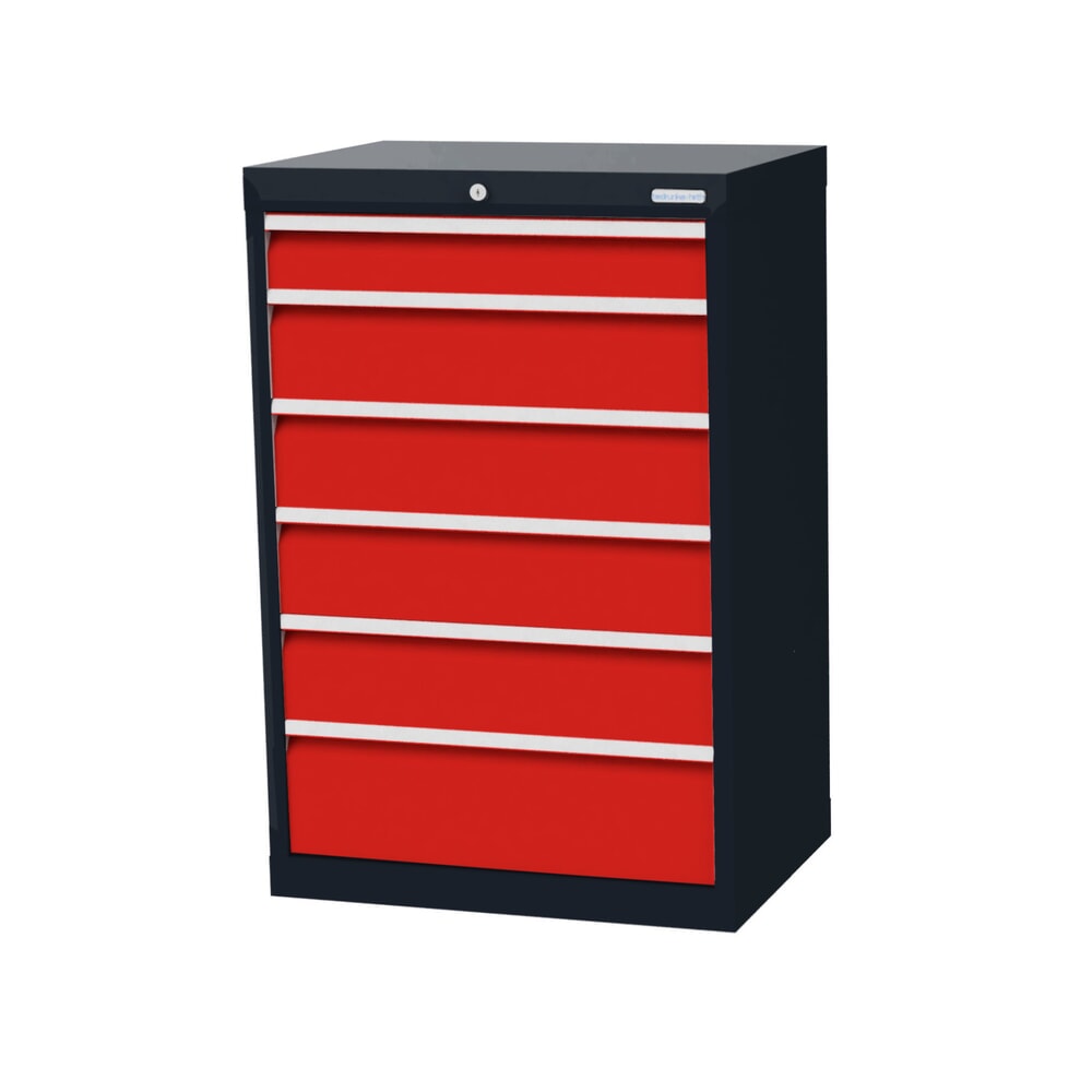 Product afbeelding: Ladekast Profi, laden 1x100 + 4x150 + 1x200 mm, breedte 680 mm, antracietgrijs, verkeersrood