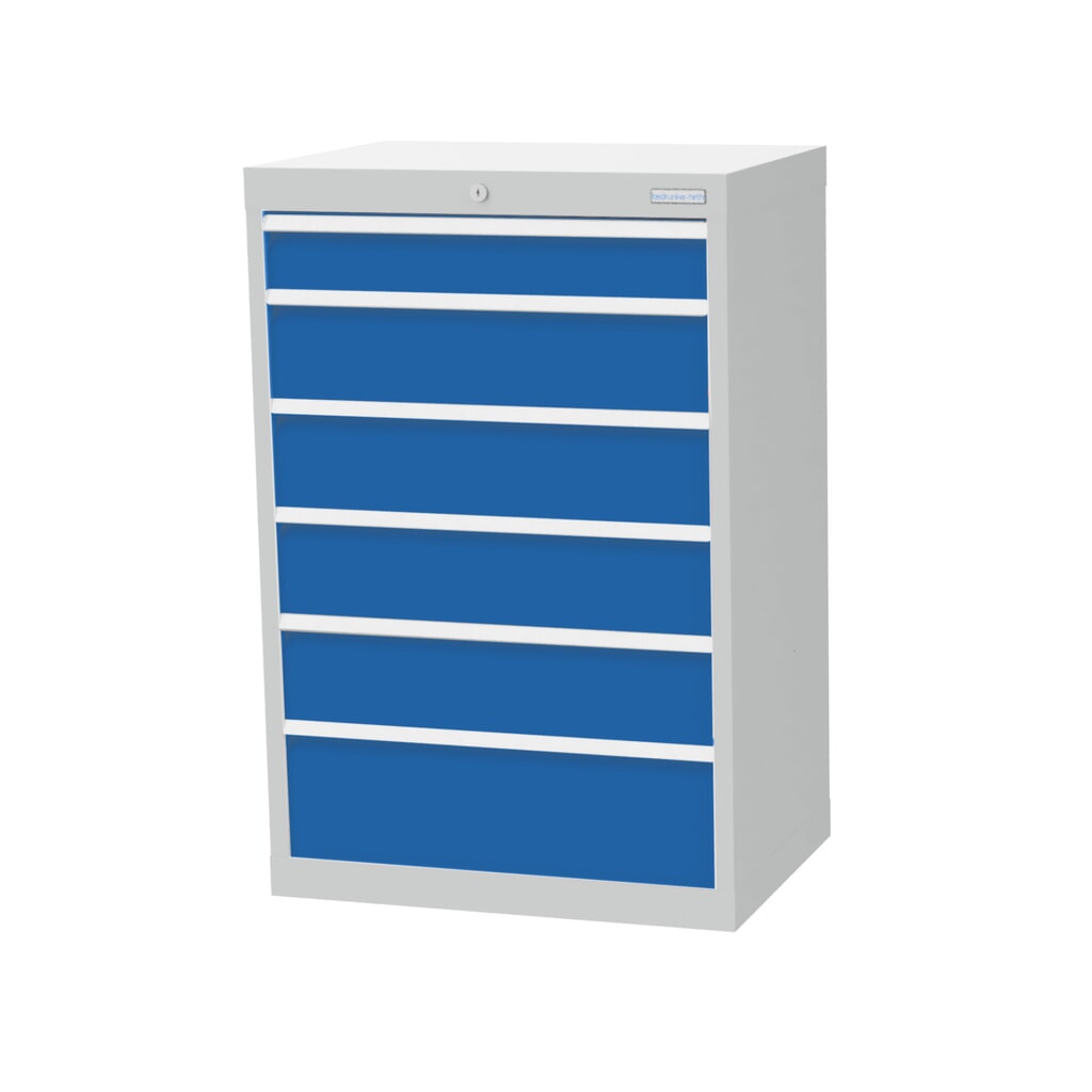 Ladekast Profi, laden 1x100 + 4x150 + 1x200 mm, breedte 680 mm, lichtgrijs, lichtblauw Product afbeelding: Ladekast Profi, laden 1x100 + 4x150 + 1x200 mm, breedte 680 mm, lichtgrijs, lichtblauw