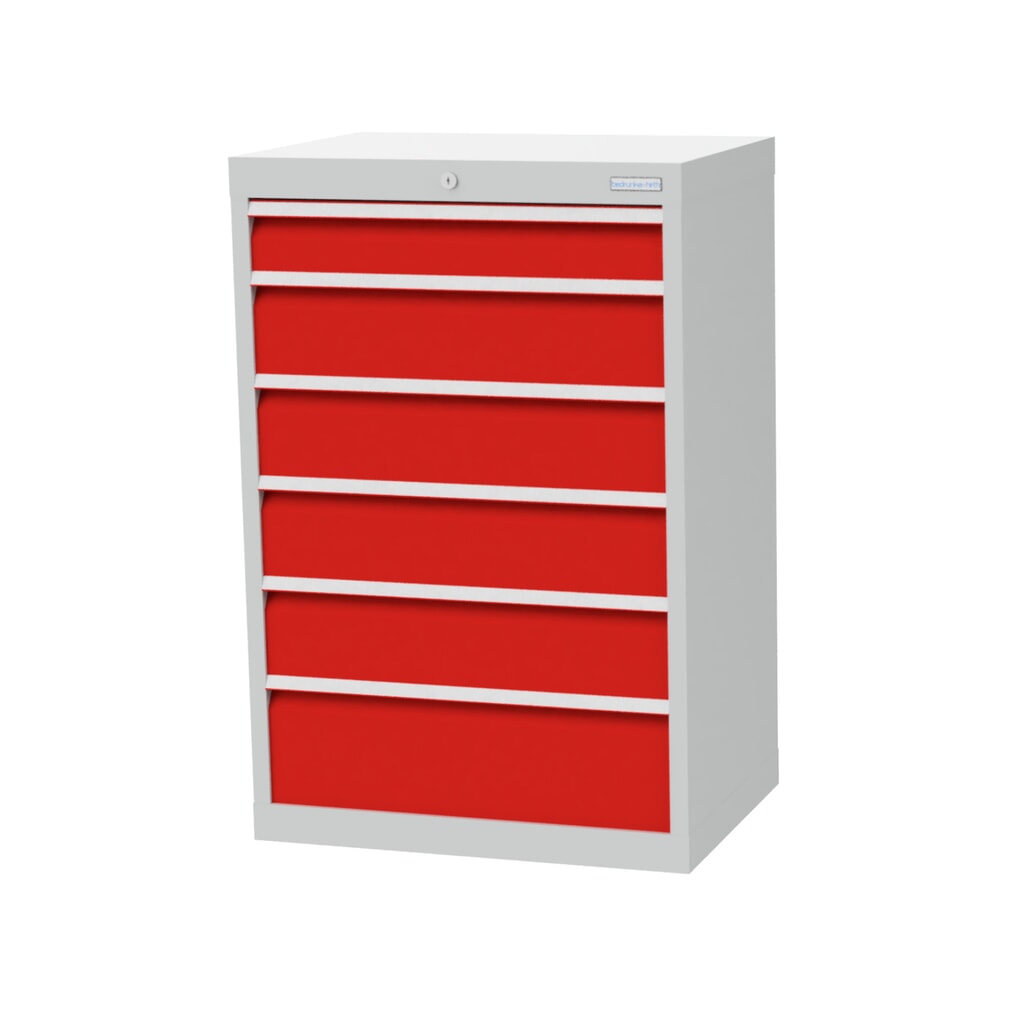Ladekast Profi, laden 1x100 + 4x150 + 1x200 mm, breedte 680 mm, lichtgrijs, verkeersrood Product afbeelding: Ladekast Profi, laden 1x100 + 4x150 + 1x200 mm, breedte 680 mm, lichtgrijs, verkeersrood