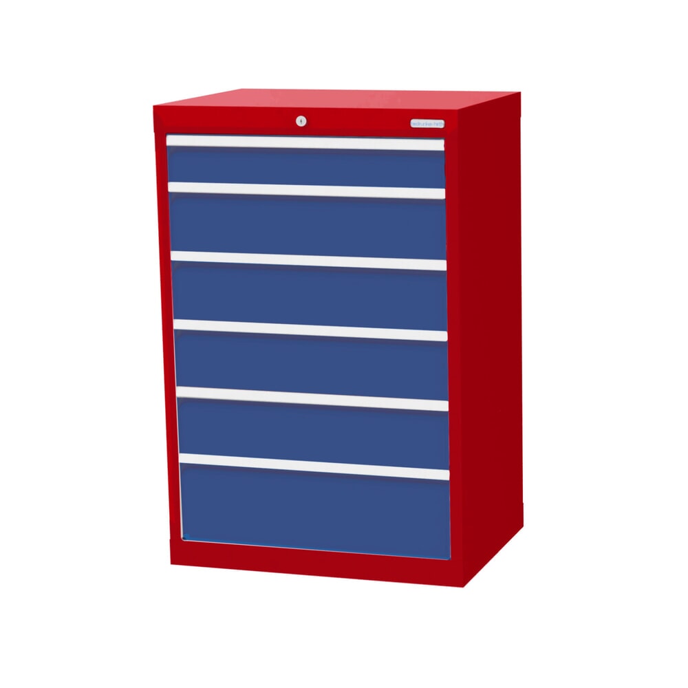 Product afbeelding: Ladekast Profi, laden 1x100 + 4x150 + 1x200 mm, breedte 680 mm, robijnrood, lichtblauw