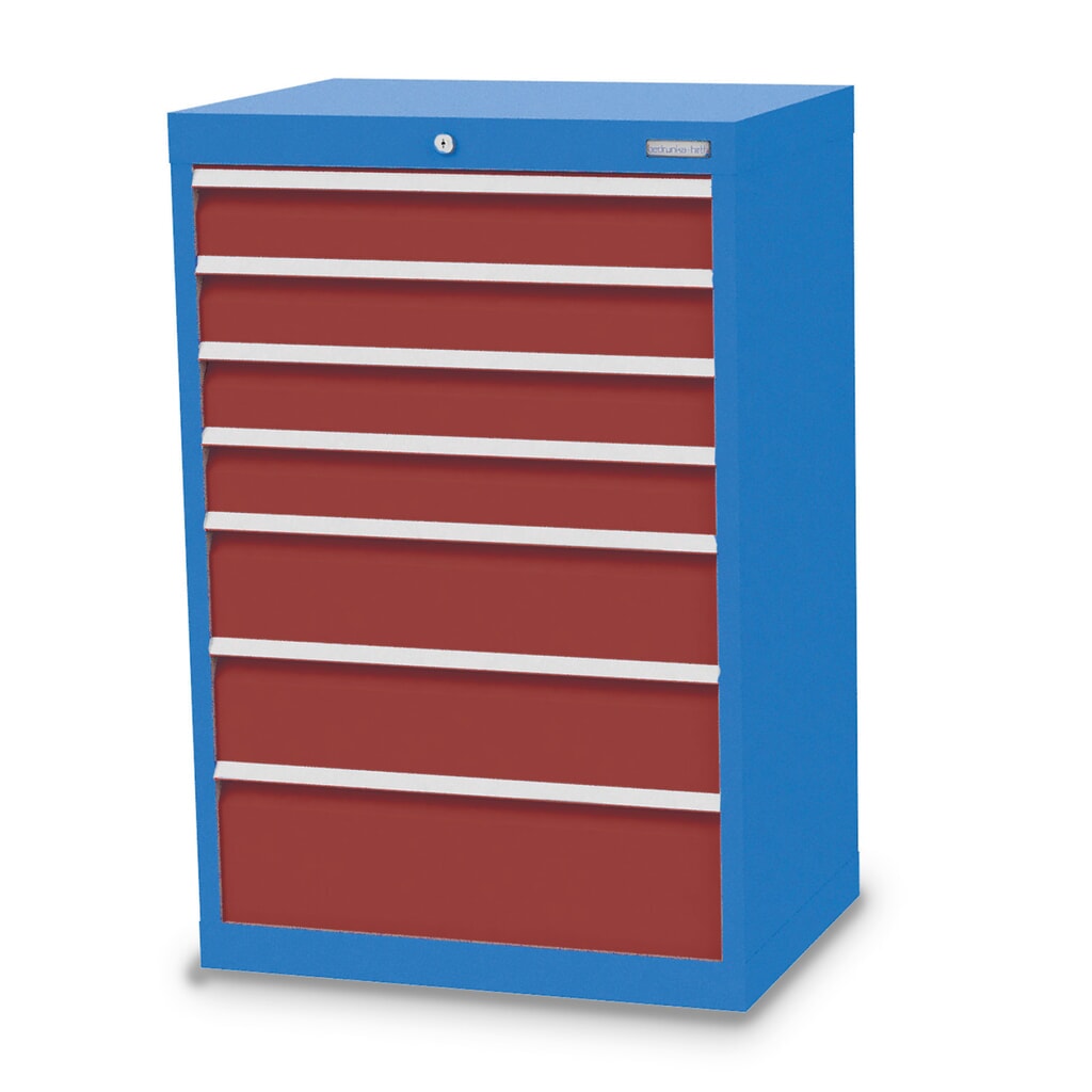 Ladekast Profi, laden 4x100 + 2x150 + 1x200 mm, breedte 680 mm, lichtblauw, robijnrood Product afbeelding: Ladekast Profi, laden 4x100 + 2x150 + 1x200 mm, breedte 680 mm, lichtblauw, robijnrood