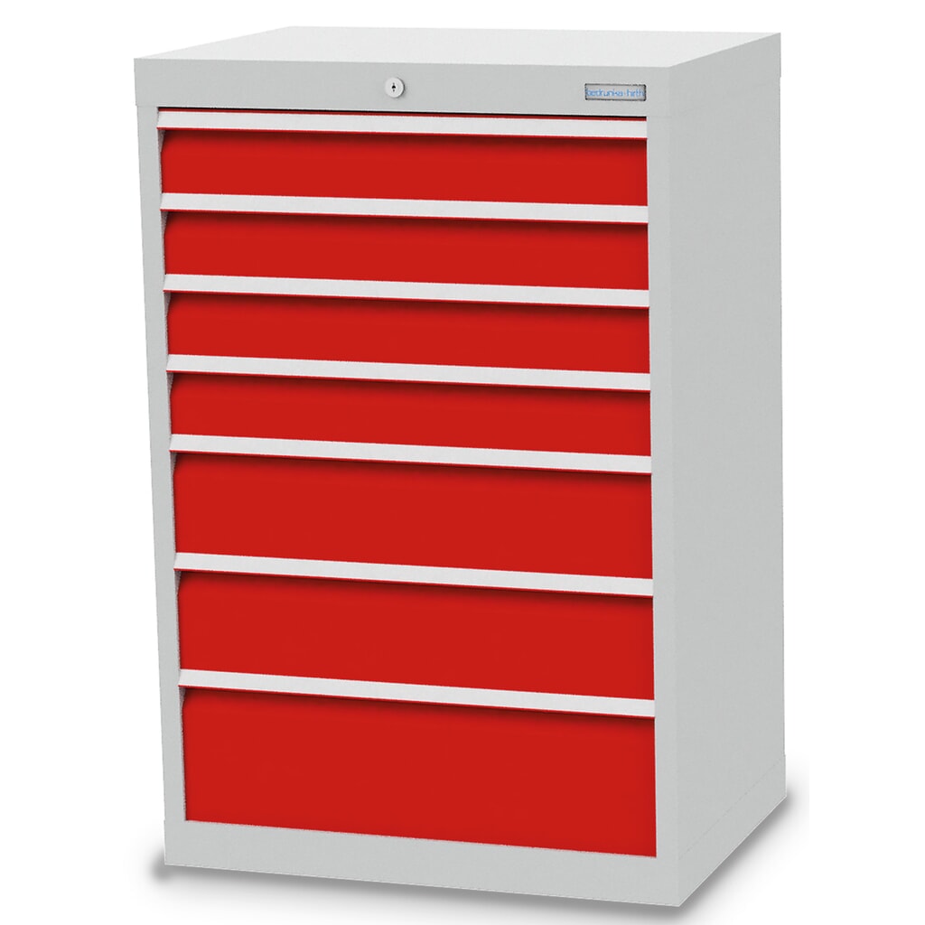 Ladekast Profi, laden 4x100 + 2x150 + 1x200 mm, breedte 680 mm, lichtgrijs, verkeersrood Product afbeelding: Ladekast Profi, laden 4x100 + 2x150 + 1x200 mm, breedte 680 mm, lichtgrijs, verkeersrood