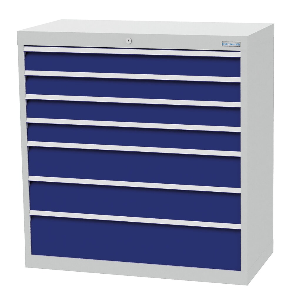 Ladekast Profi, laden 4x100 + 2x150 + 1x200 mm, breedte 980 mm, lichtgrijs, gentiaanblauw Product afbeelding: Ladekast Profi, laden 4x100 + 2x150 + 1x200 mm, breedte 980 mm, lichtgrijs, gentiaanblauw