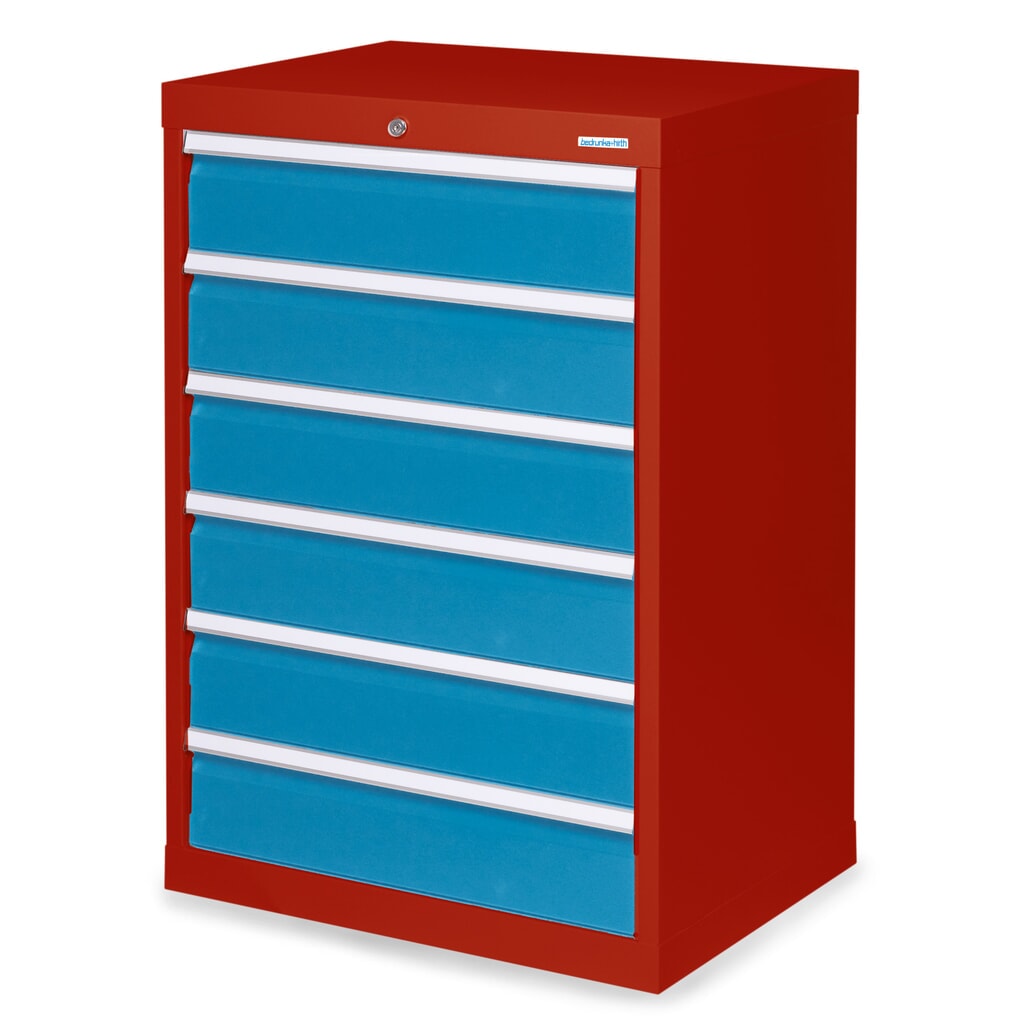 Ladekast Profi, laden 6x 150 mm, breedte 680 mm, robijnrood, lichtblauw Product afbeelding: Ladekast Profi, laden 6x 150 mm, breedte 680 mm, robijnrood, lichtblauw