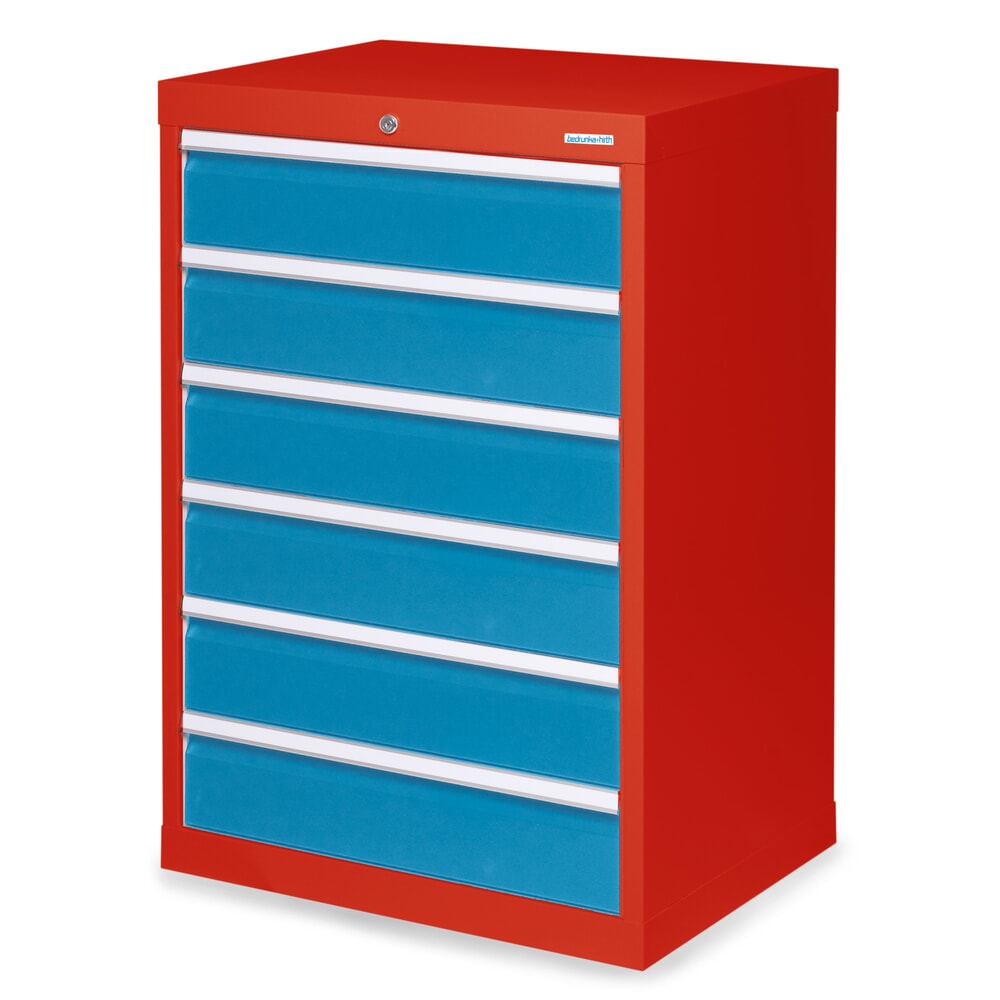 Product afbeelding: Ladekast Profi, laden 6x 150 mm, breedte 680 mm, verkeersrood, lichtblauw
