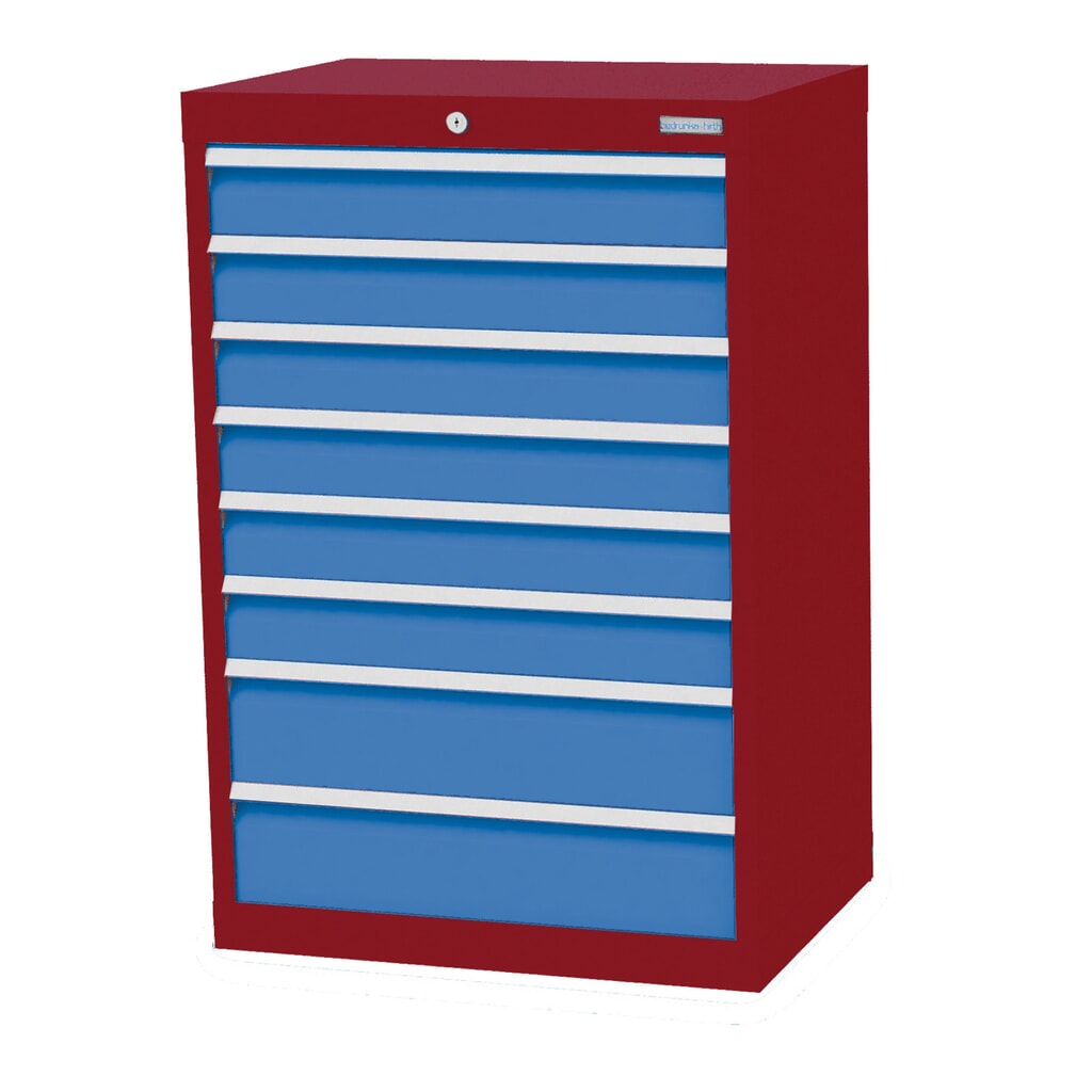 Ladekast Profi, laden 6x100 + 2x150 mm, breedte 680 mm, robijnrood, lichtblauw Product afbeelding: Ladekast Profi, laden 6x100 + 2x150 mm, breedte 680 mm, robijnrood, lichtblauw