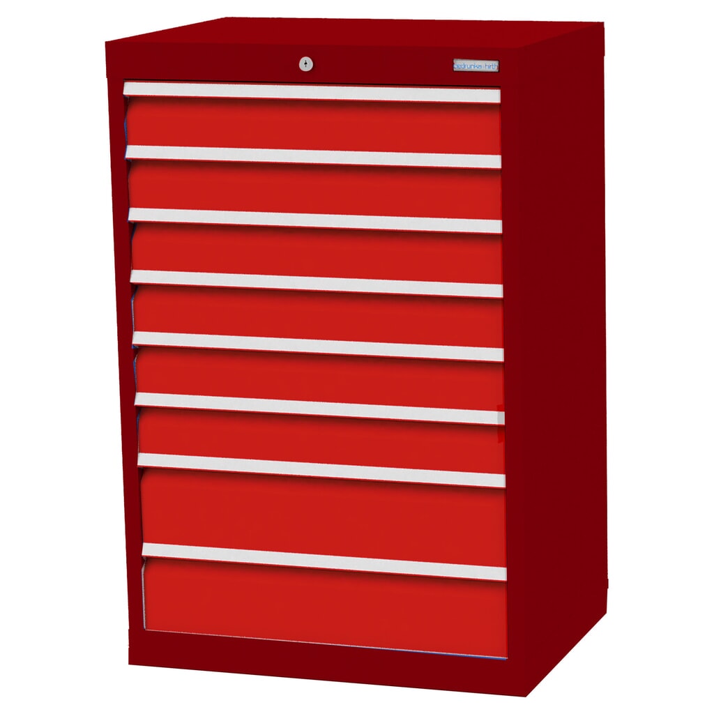 Ladekast Profi, laden 6x100 + 2x150 mm, breedte 680 mm, robijnrood, verkeersrood Product afbeelding: Ladekast Profi, laden 6x100 + 2x150 mm, breedte 680 mm, robijnrood, verkeersrood