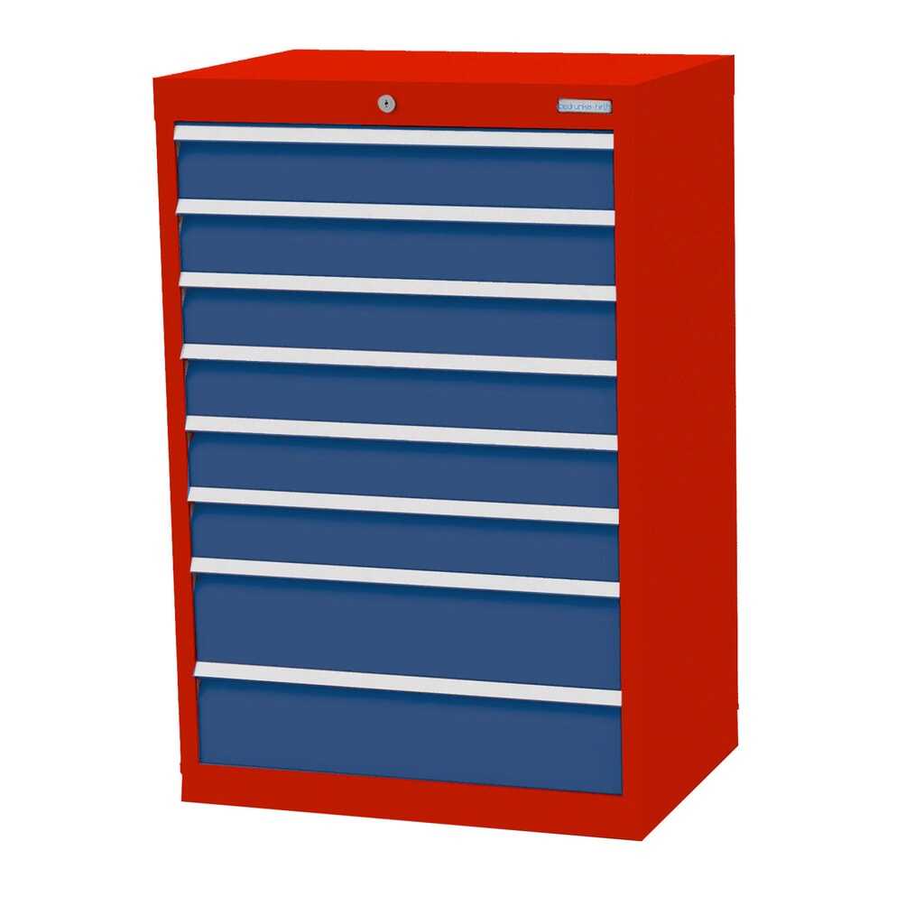 Ladekast Profi, laden 6x100 + 2x150 mm, breedte 680 mm, verkeersrood, gentiaanblauw Product afbeelding: Ladekast Profi, laden 6x100 + 2x150 mm, breedte 680 mm, verkeersrood, gentiaanblauw