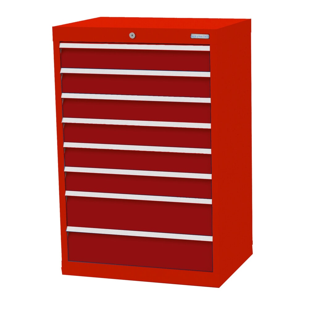 Ladekast Profi, laden 6x100 + 2x150 mm, breedte 680 mm, verkeersrood, robijnrood Product afbeelding: Ladekast Profi, laden 6x100 + 2x150 mm, breedte 680 mm, verkeersrood, robijnrood