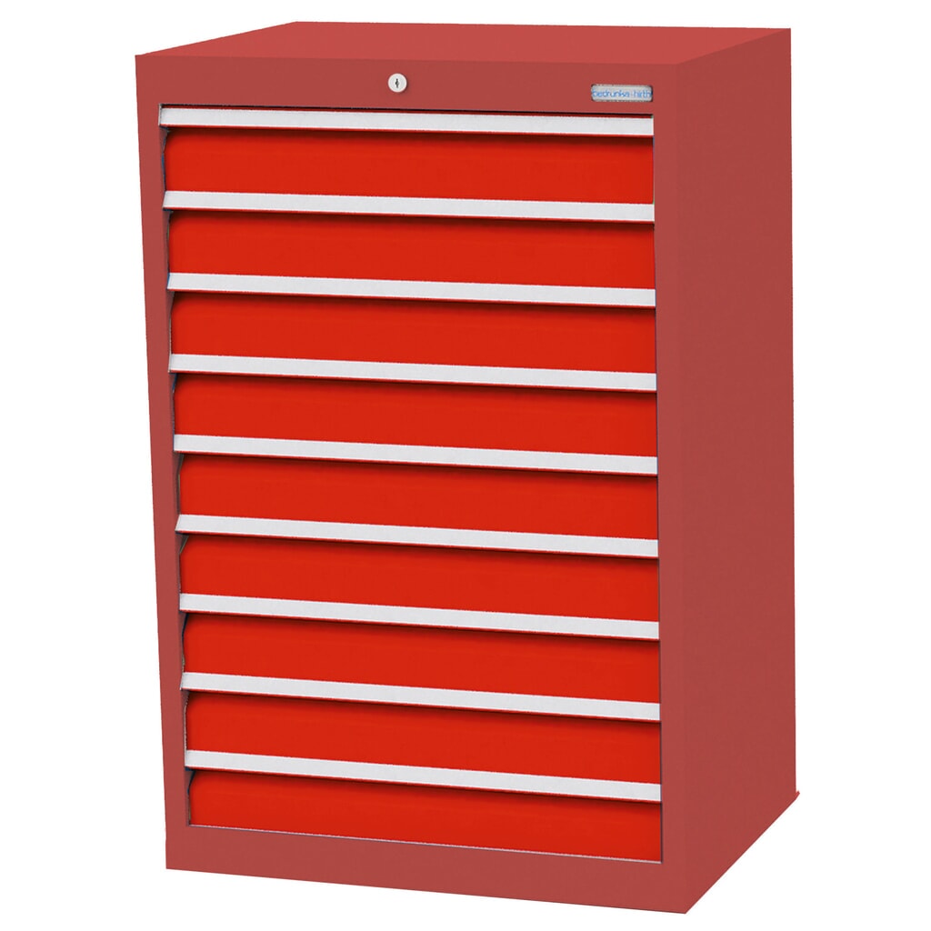 Ladekast Profi, laden 9x100 mm, breedte 680 mm, robijnrood, verkeersrood Product afbeelding: Ladekast Profi, laden 9x100 mm, breedte 680 mm, robijnrood, verkeersrood