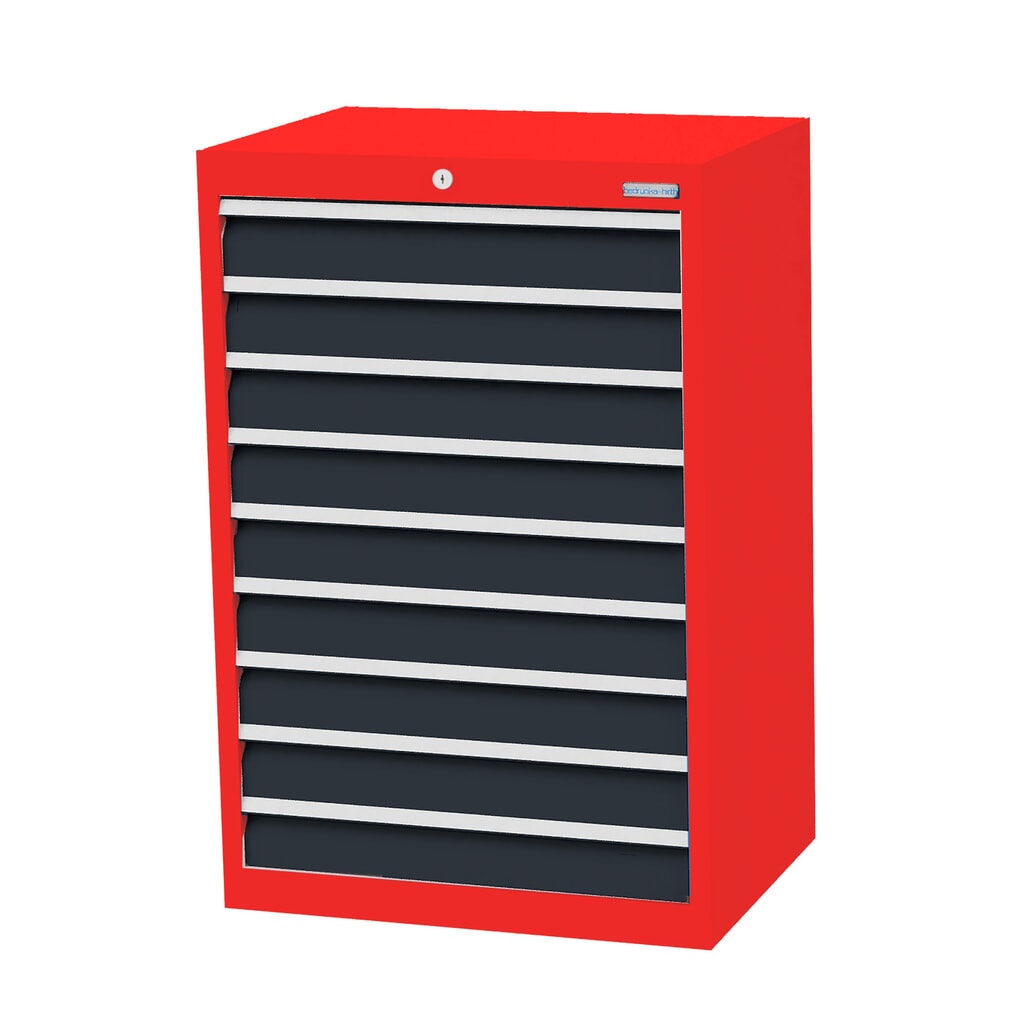 Ladekast Profi, laden 9x100 mm, breedte 680 mm, verkeersrood, antracietgrijs Product afbeelding: Ladekast Profi, laden 9x100 mm, breedte 680 mm, verkeersrood, antracietgrijs