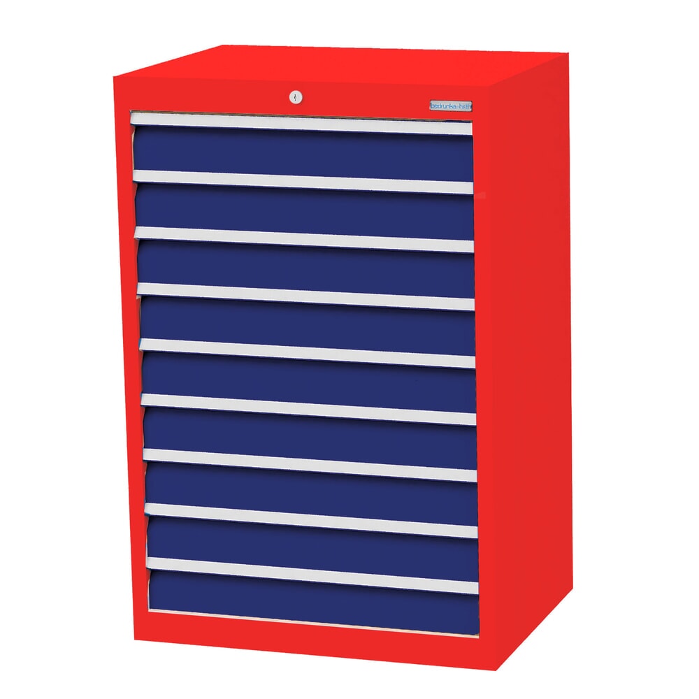Product afbeelding: Ladekast Profi, laden 9x100 mm, breedte 680 mm, verkeersrood, gentiaanblauw