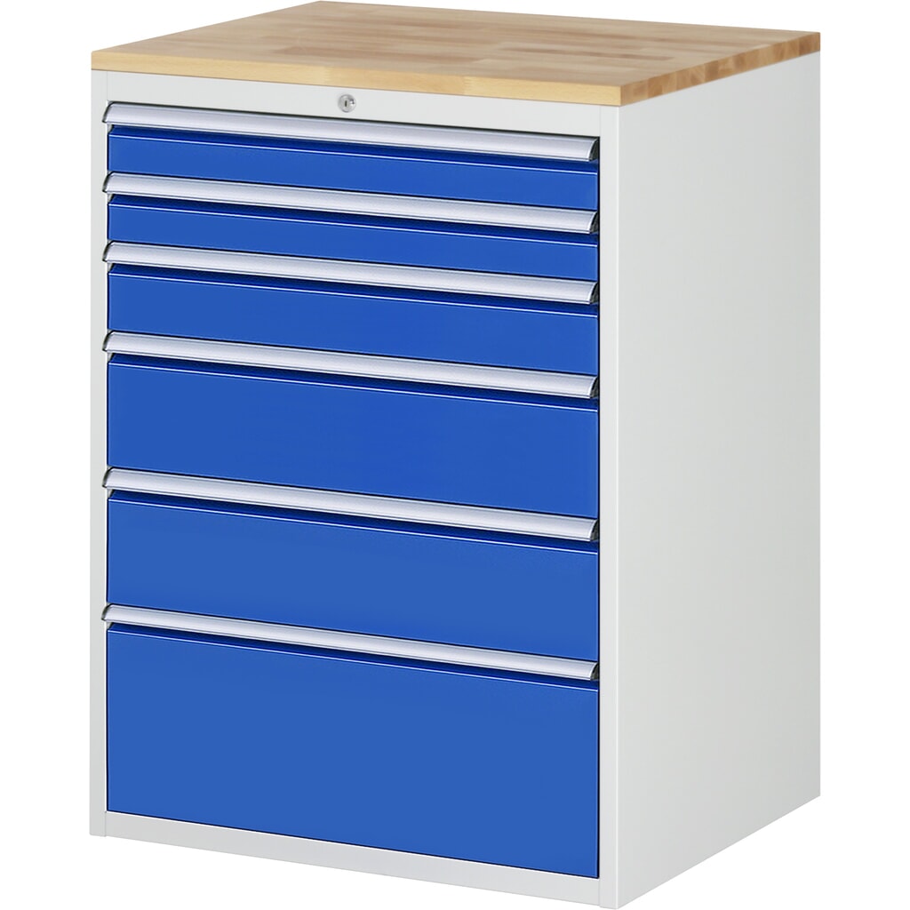Product afbeelding: Ladekast RAU serie 7000, hxbxd 1.035 x 770 x 650 mm, 6 lades 2 x 90, 1 x 120, 2 x 180, 1 x 270 mm, beuken werkblad