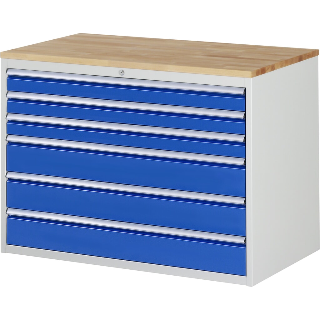 Ladekast RAU serie 7000, hxbxd 825 x 1.145 x 650 mm, 6 lades 3 x 90, 3 x 150 mm, beuken werkblad Product afbeelding: Ladekast RAU serie 7000, hxbxd 825 x 1.145 x 650 mm, 6 lades 3 x 90, 3 x 150 mm, beuken werkblad