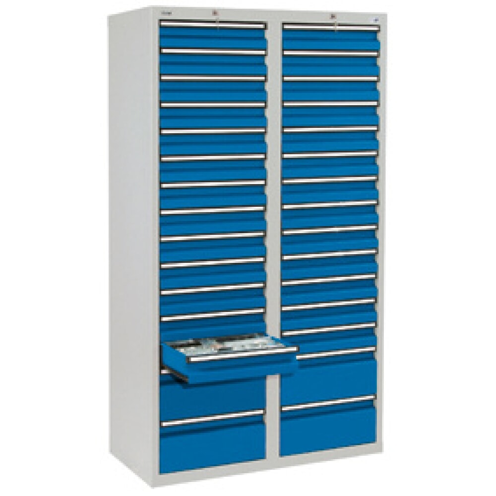 Product afbeelding: Ladekast stumpf®, laden 26x100 + 4x200 mm, hxbxd 1.800 x 1.000 x 500 mm, lichtgrijs