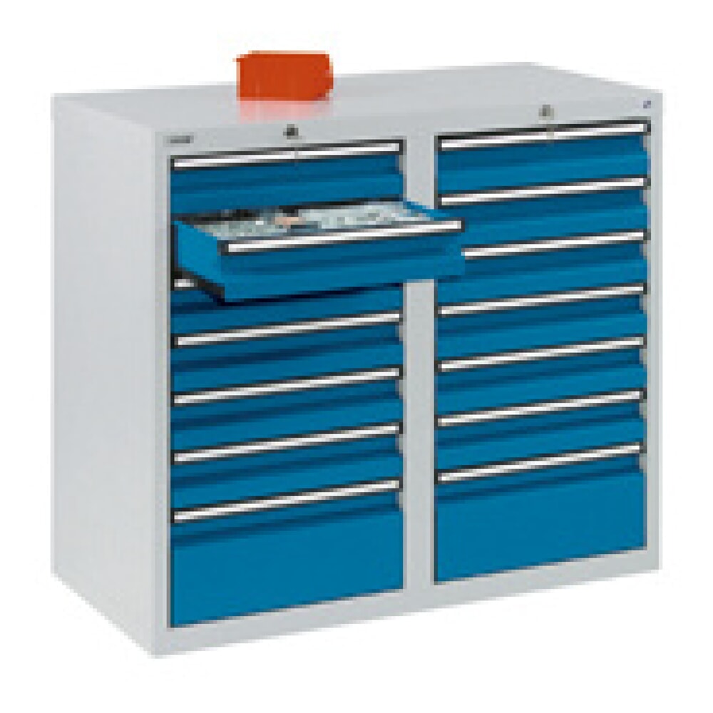 Product afbeelding: Ladenkast stumpf®, laden 12x100 + 2x200 mm, hxbxd 900 x 1.000 x 500 mm, lichtgrijs