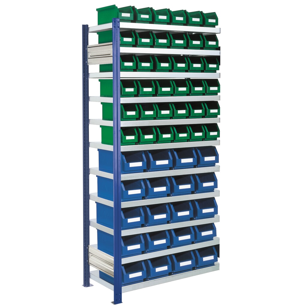 Legbordrek RasterPlan, AV, VL 100 kg, met 56 magazijnbakken, hxbxd 2.000 x 1.000 x 400 mm Productafbeelding nr. 1: Legbordrek RasterPlan, AV, VL 100 kg, met 56 magazijnbakken, hxbxd 2.000 x 1.000 x 400 mm