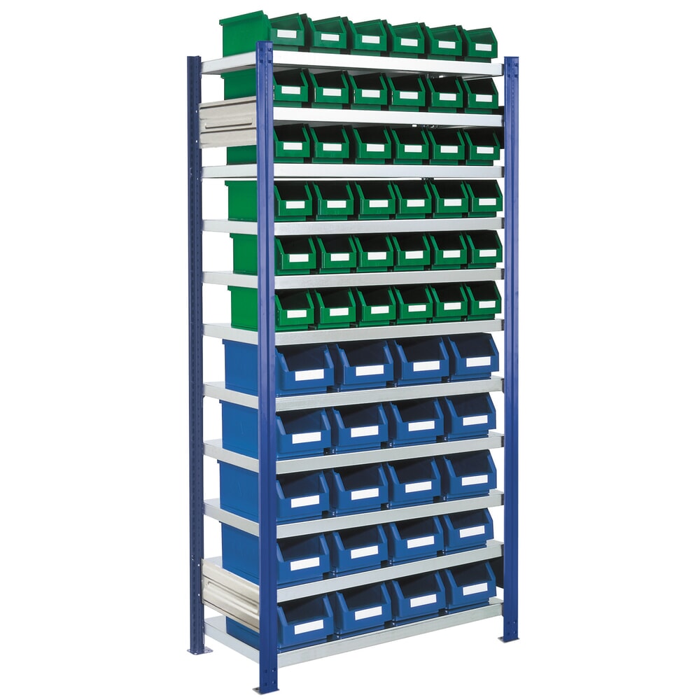 Product afbeelding: Legbordrek Kappes RasterPlan, gentiaanblauw, met magazijnbakken, vaklast 100 kg, hxbxd 2.000 x 1.060 x 435 mm