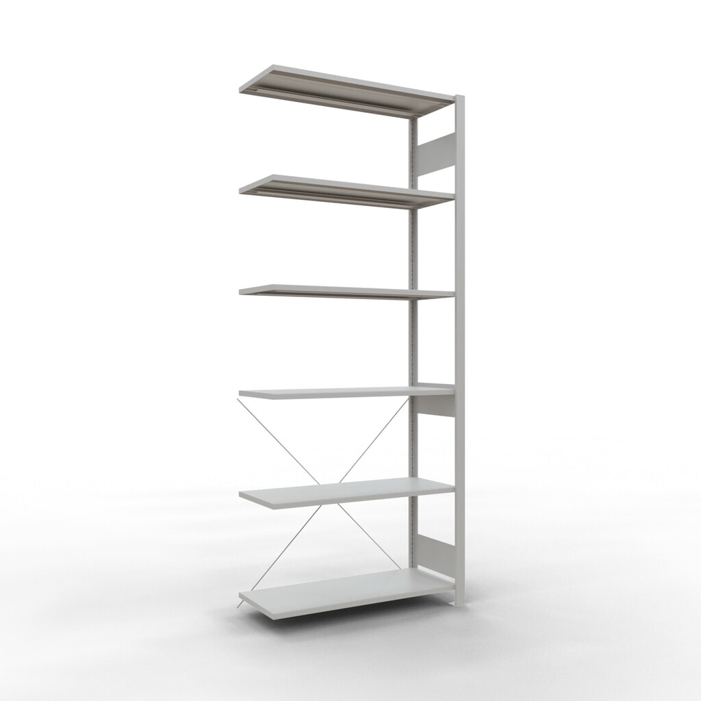 Legbordrek SCHULTE, AE, VL 150 kg, lichtgrijs, hxbxd 2.500 x 1.000 x 400 mm Product afbeelding: Legbordrek SCHULTE, AE, VL 150 kg, lichtgrijs, hxbxd 2.500 x 1.000 x 400 mm