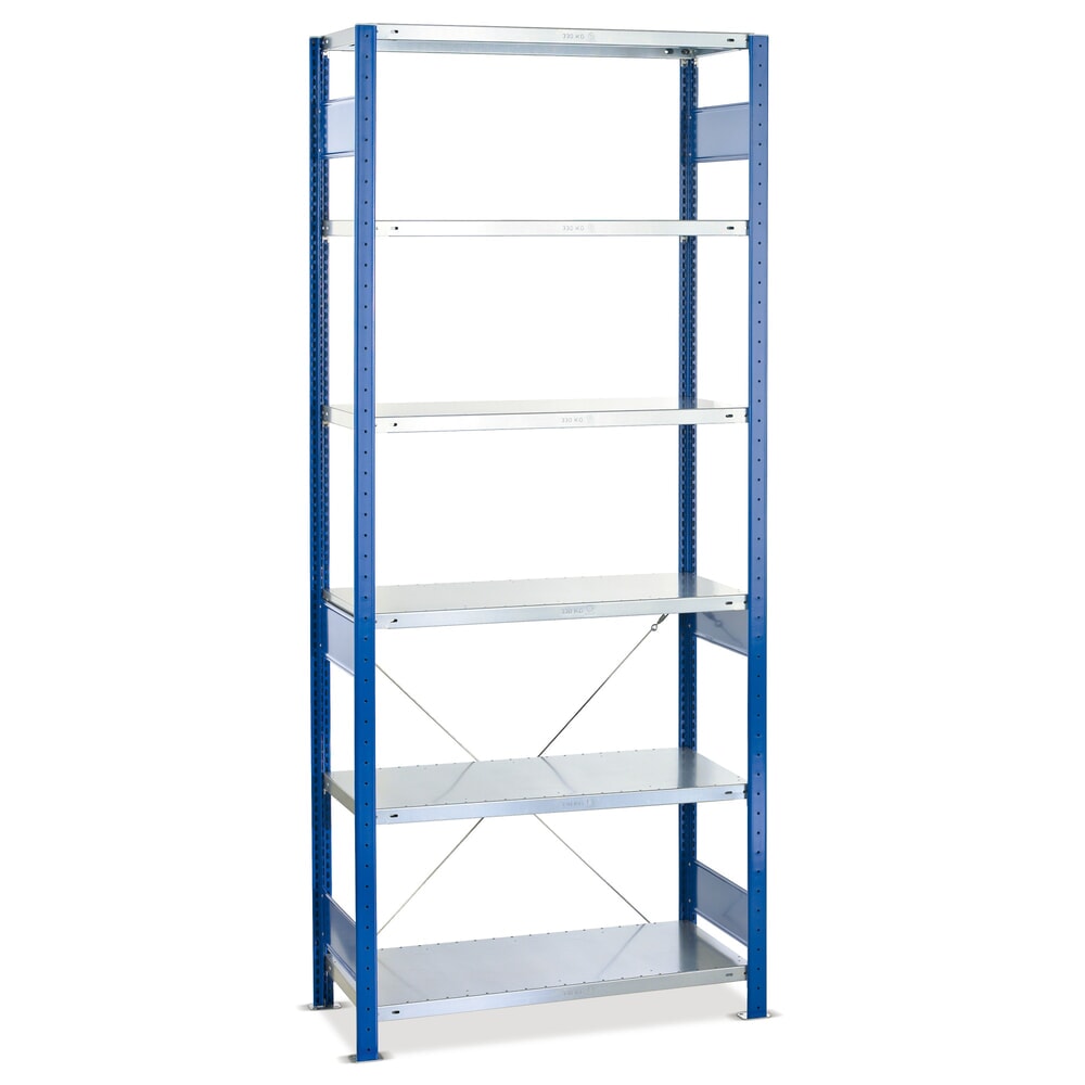 Product afbeelding: Legbordrek SCHULTE, gentiaanblauw / verzinkt, met 6 legborden van plaatstaal, vaklast 250 kg, hxbxd 2.000 x 810 x 436 mm