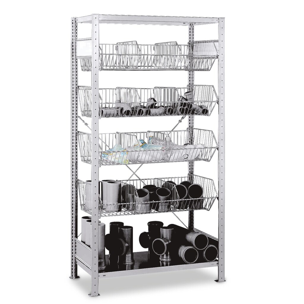 Legbordrek SCHULTE met grofmazige korven, BV, hxbxd 2.000 x 1.000 x 500 mm, VL 150 kg Productafbeelding nr. 1: Legbordrek SCHULTE met grofmazige korven, BV, hxbxd 2.000 x 1.000 x 500 mm, VL 150 kg