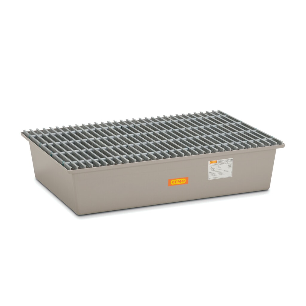 Lekbak CEMO van GVK, h x b x d 290 x 850 x 1.280 mm, rooster van GVK Product afbeelding: Lekbak CEMO van GVK, h x b x d 290 x 850 x 1.280 mm, rooster van GVK