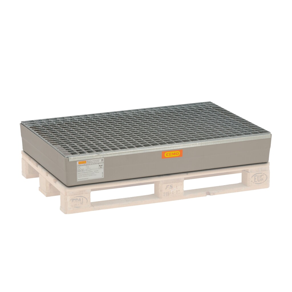 Lekbak CEMO voor 60- /200 l-vaten, palletopzetstuk, hxbxt 235 x 800 x 1.200 mm, stalen rooster Product afbeelding: Lekbak CEMO voor 60- /200 l-vaten, palletopzetstuk, hxbxt 235 x 800 x 1.200 mm, stalen rooster