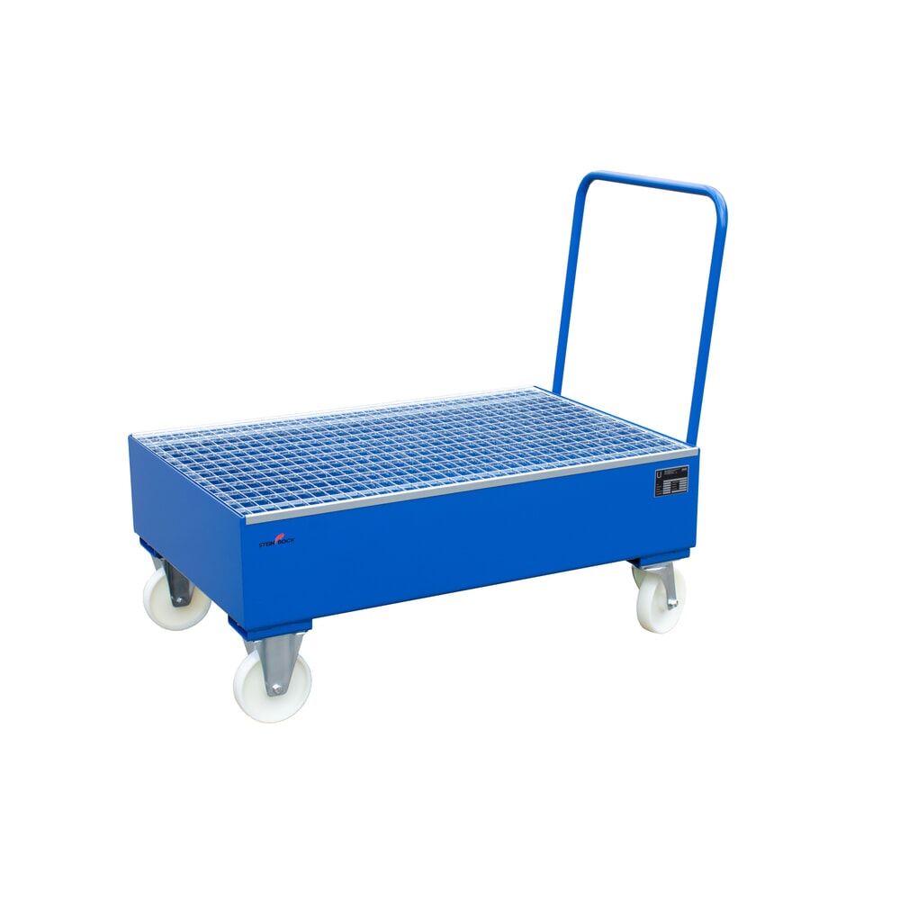 Product afbeelding: Steinbock® lekbak van staal voor 200-liter-vaten, verrijdbaar, blauw