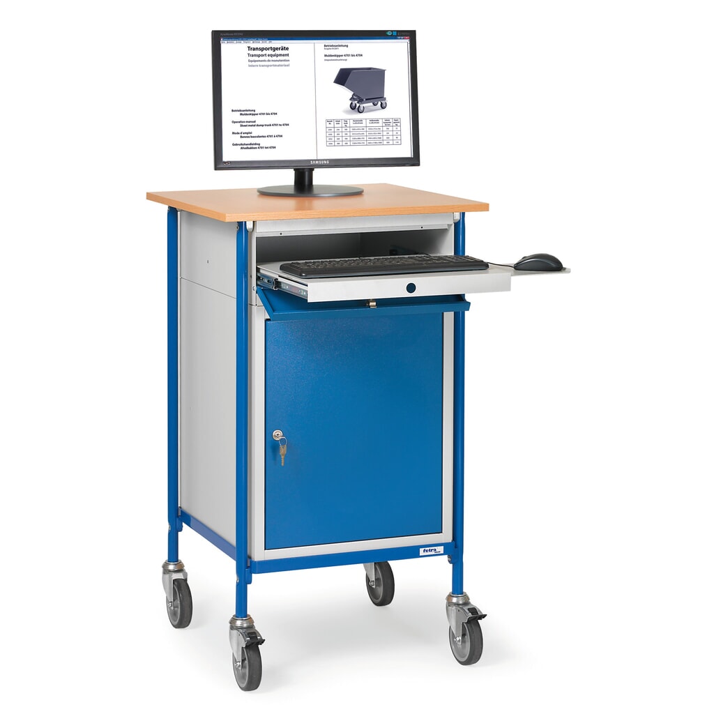 fetra® Rollende lessenaar Premium met kast + toetsenbordlade, 1 vaste + 2 verstelbare legplanken Product afbeelding: fetra® Rollende lessenaar Premium met kast + toetsenbordlade, 1 vaste + 2 verstelbare legplanken