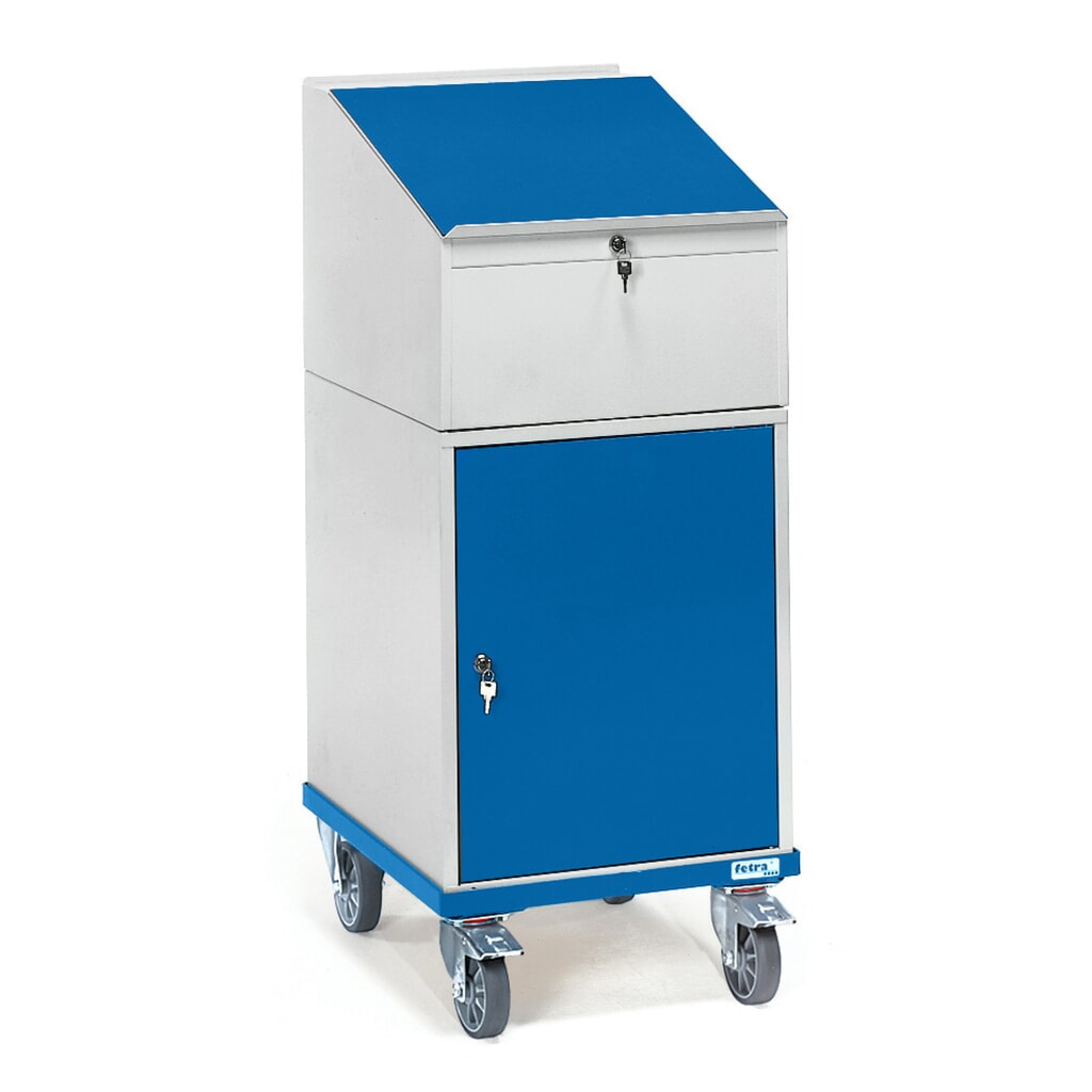 fetra® rollende lessenaar, verrijdbaar, met vouwdeurkast, BxD 550 x 650 mm Product afbeelding: fetra® rollende lessenaar, verrijdbaar, met vouwdeurkast, BxD 550 x 650 mm