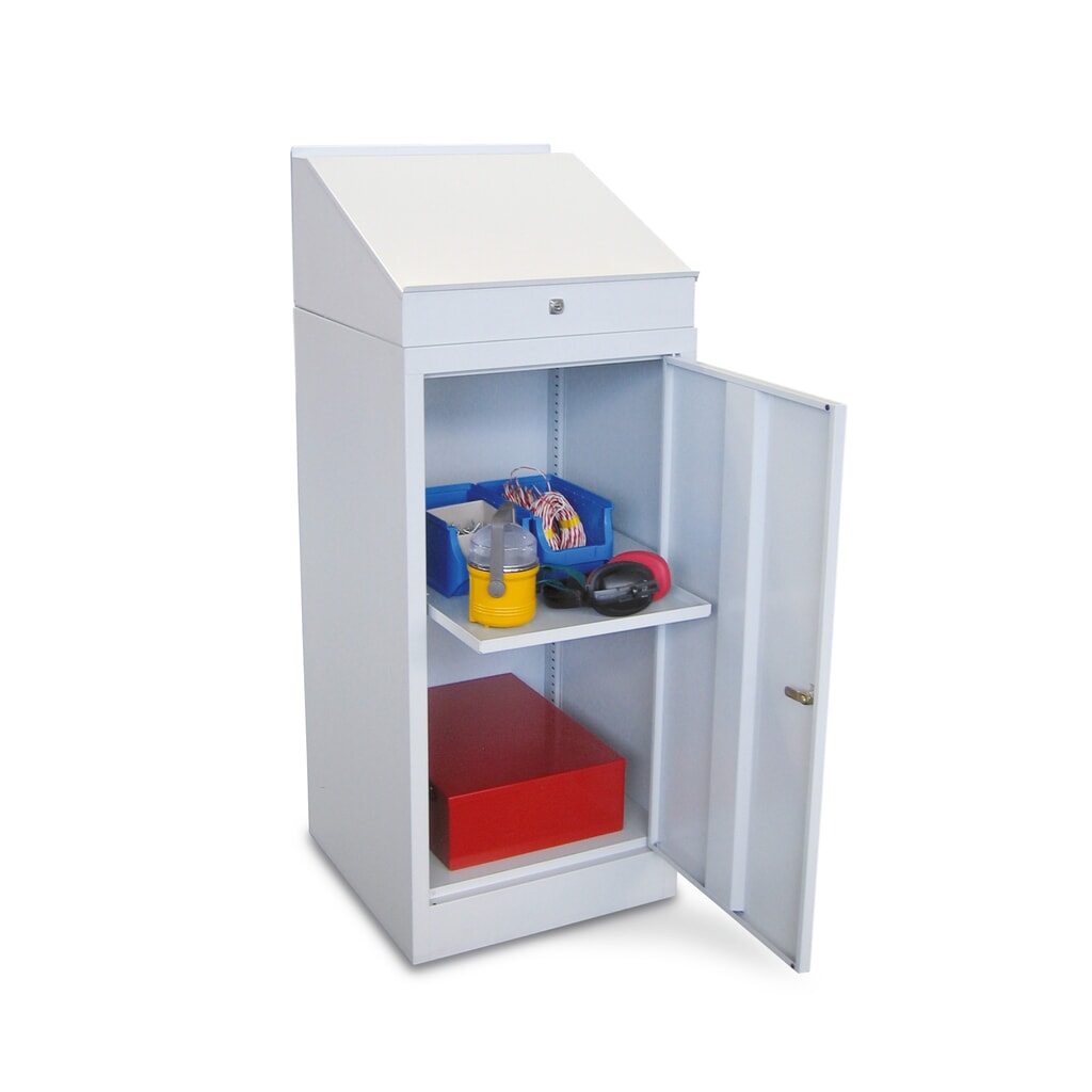 PAVOY lessenaar met kast, 1 uitschuifbare plank, lichtgrijs, lichtgrijs Product afbeelding: PAVOY lessenaar met kast, 1 uitschuifbare plank, lichtgrijs, lichtgrijs