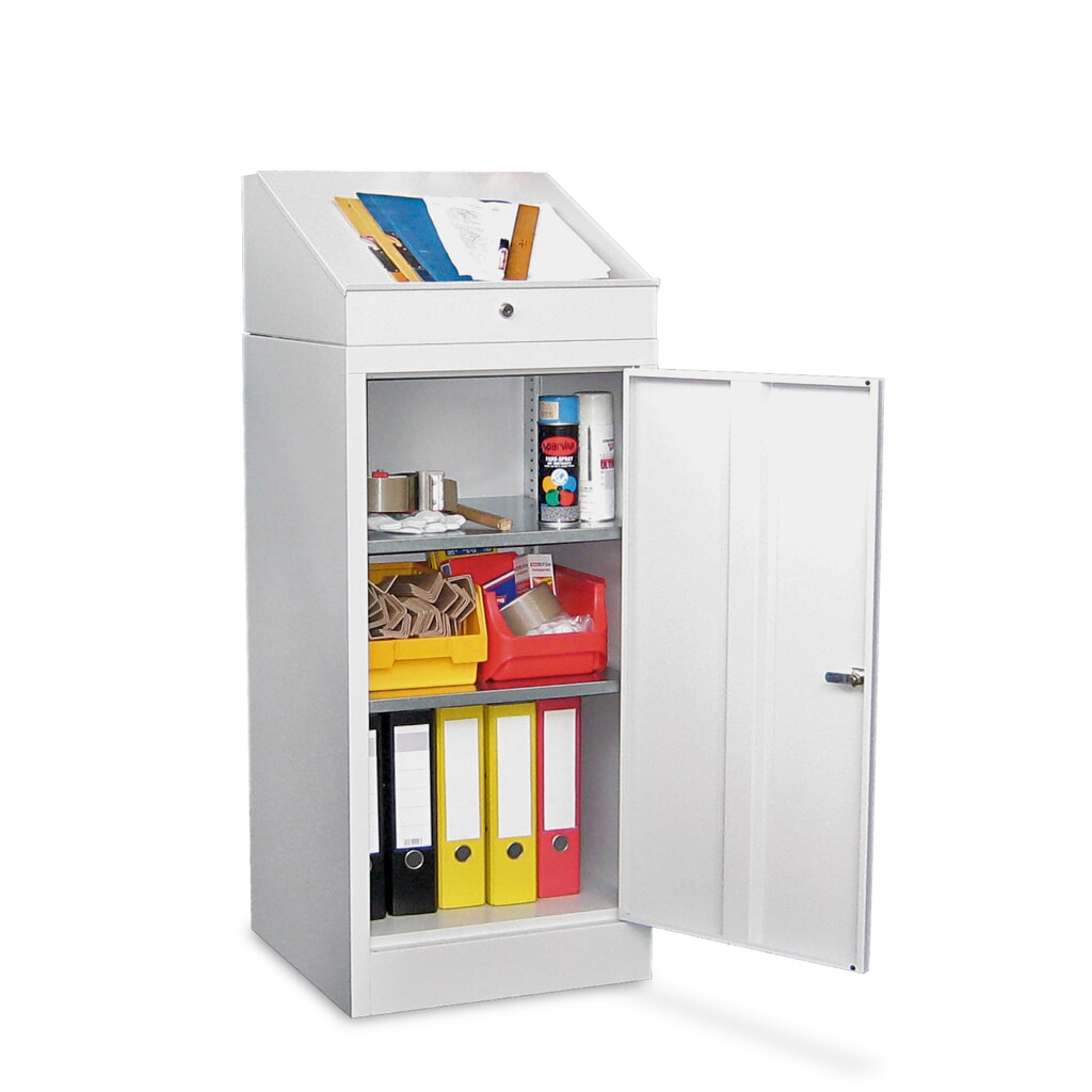 PAVOY lessenaar met kast, 2 planken, lichtgrijs, lichtgrijs Product afbeelding: PAVOY lessenaar met kast, 2 planken, lichtgrijs, lichtgrijs