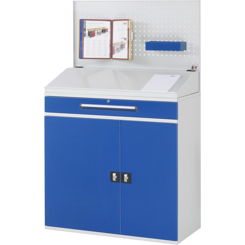 RAU lessenaar met kast, HxBxD 1.110-1.770 x 1.100 x 520 mm, lades 1 x 80, 1 x 120 mm Productafbeelding nr. 2: RAU lessenaar met kast, HxBxD 1.110-1.770 x 1.100 x 520 mm, lades 1 x 80, 1 x 120 mm