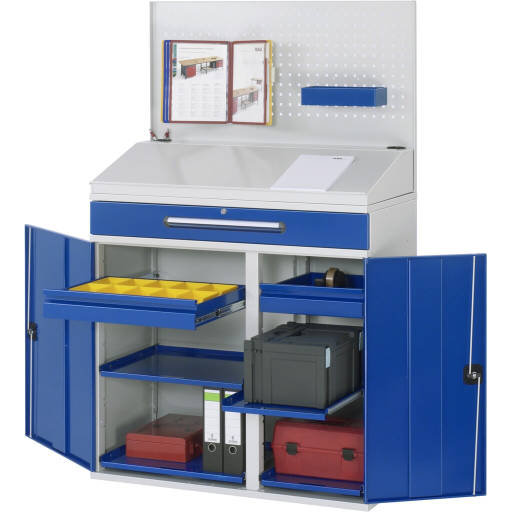 Product afbeelding: RAU lessenaar met kast, HxBxD 1.110-1.770 x 1.100 x 520 mm, lades 2 x 80, 1 x 120 mm