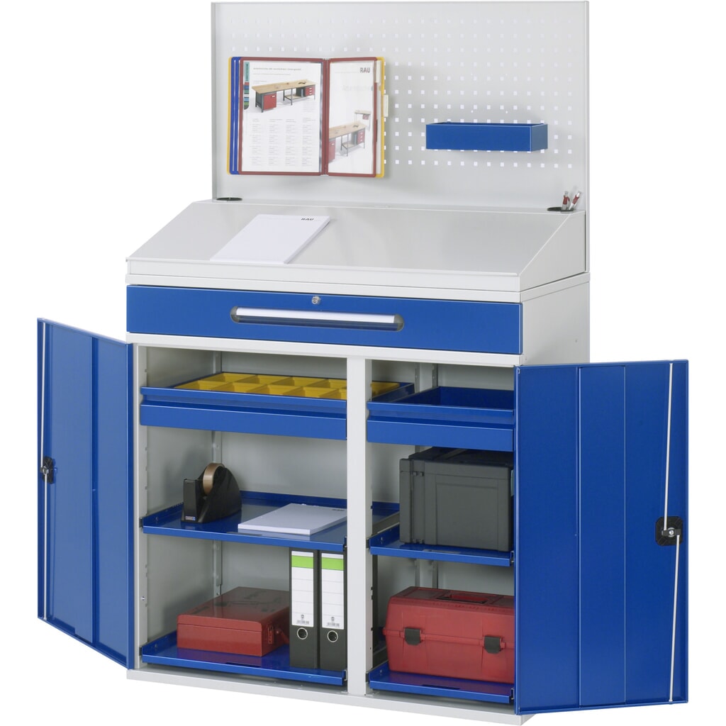 RAU lessenaar met kast, HxBxD 1.110-1.770 x 1.100 x 520 mm, lades 2 x 80, 1 x 120 mm Productafbeelding nr. 3: RAU lessenaar met kast, HxBxD 1.110-1.770 x 1.100 x 520 mm, lades 2 x 80, 1 x 120 mm